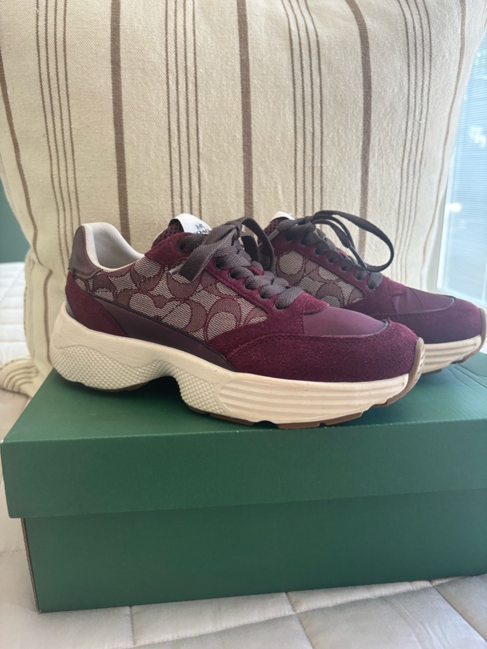 Coach Burgundy and off White Chunky Platform Sneakers